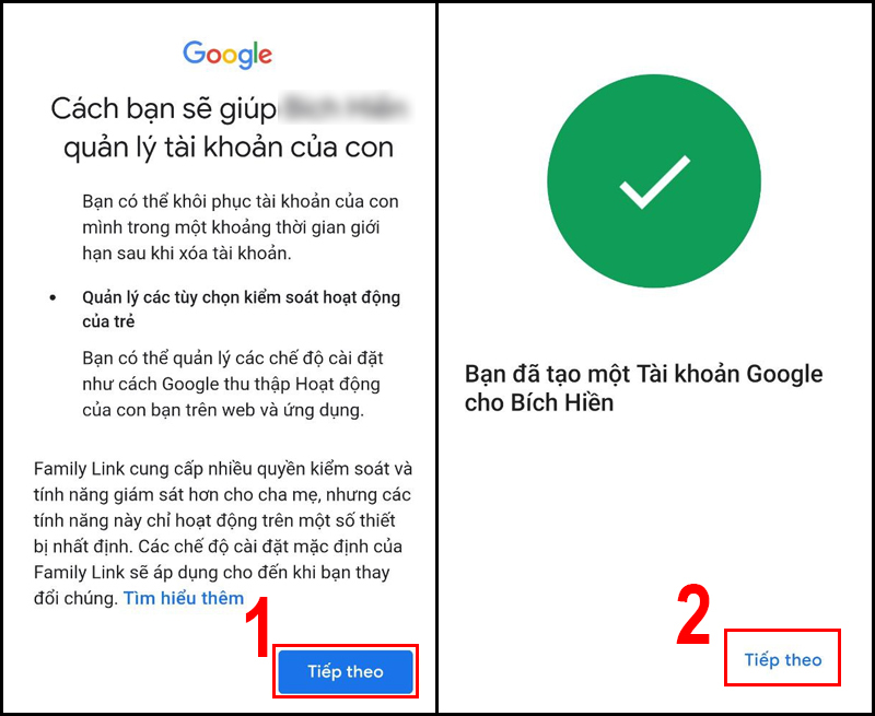 Đọc cách quản lý tài khoản của con và chọn Tiếp theo để hoàn tất